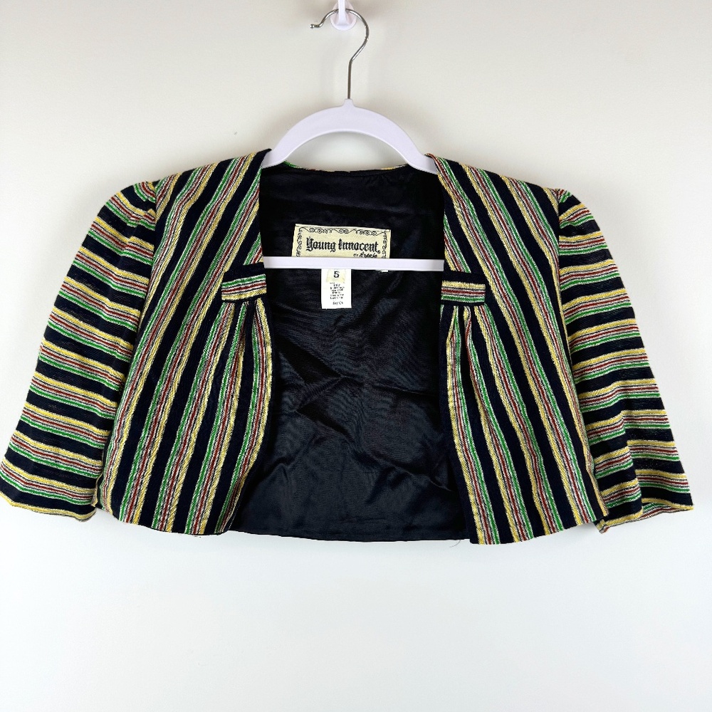 YOUNG INNOCENT BY ARPEJA Rare Vintage Crop Blazer Overlay Jacket / Size 5 Junior